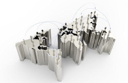 social network human 3d on world map as concept
