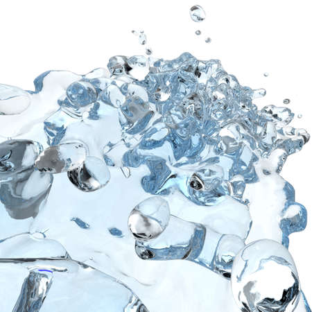  3d water pouring in glass and splash on whiteの写真素材
