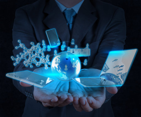 businessman shows modern technology as concept