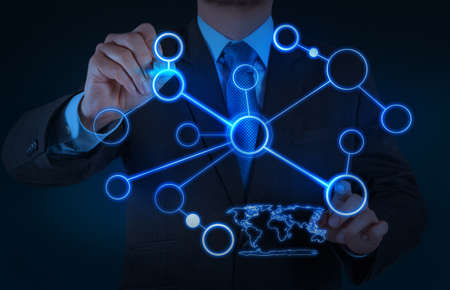 businessman working with new modern computer show social network structure as conceptの写真素材