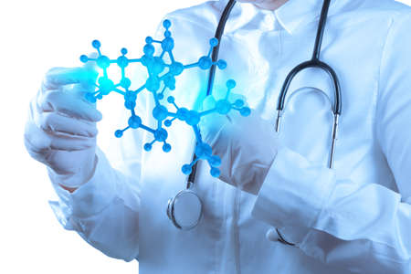 scientist doctor hand touch virtual molecular structure in the labの写真素材