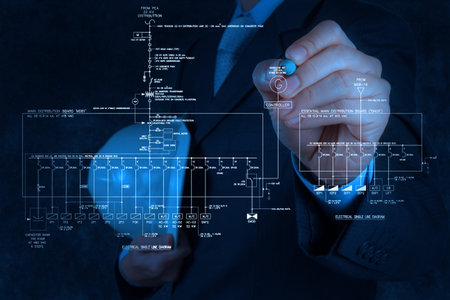 engineer draws an electronic single line schematic diagram