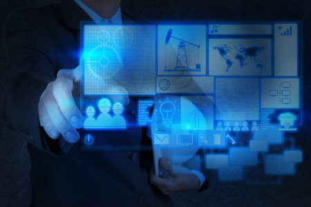 engineer business hand working with new technology as industry concept