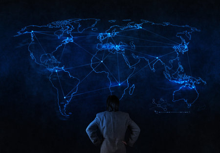 businessman working with new modern computer show social network structure