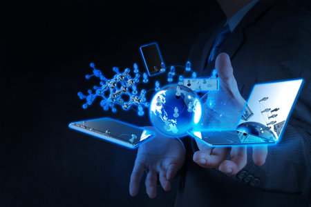 businessman shows modern technology as concept