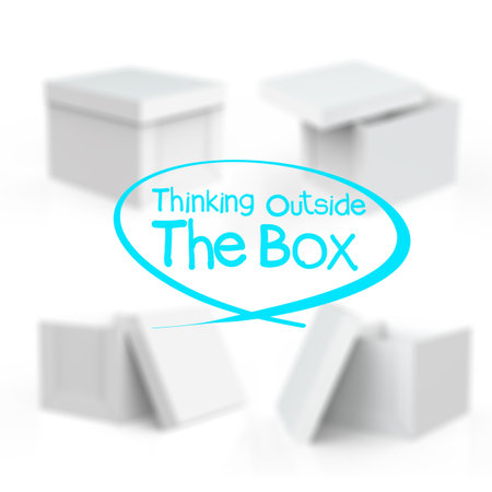 thinking outside the box and blank boxes on white background