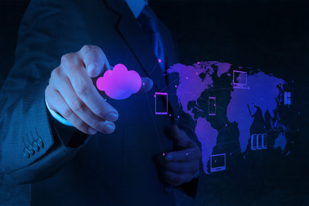 Businessman working with a Cloud Computing diagram on the new computer interface