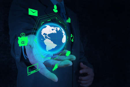 businessman hand holding business diagram as conceptの写真素材