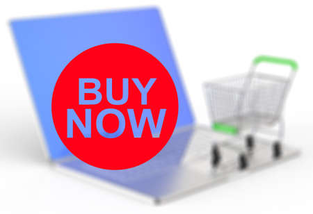buy now on laptop computer with cart as conceptの写真素材