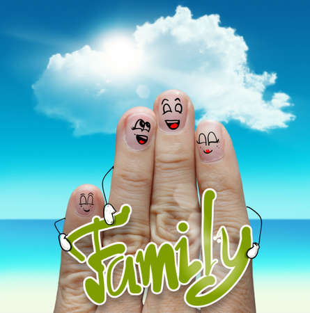 Finger family travels at the beach and family word as conceptの写真素材