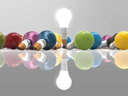 drawing idea pencil and light bulb concept creative and leadership conceptの写真素材