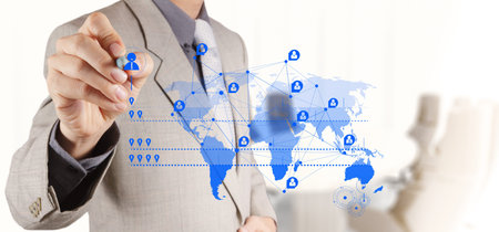 businessman hand working with new modern computer and business strategy as concept
