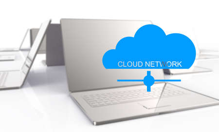 3d laptop showing a cloud as concept of cloud computing graphic designの写真素材