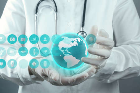 Medicine doctor hand working with modern computer interface as medical concept Medicine doctor hand working with modern computer interface as medical concept