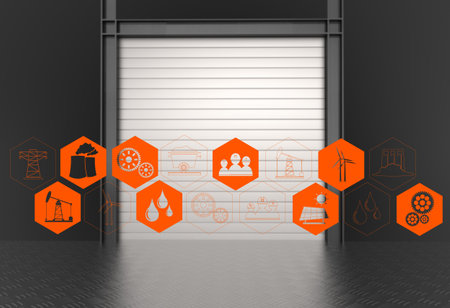 industry icons on industry gate background as concept designの写真素材