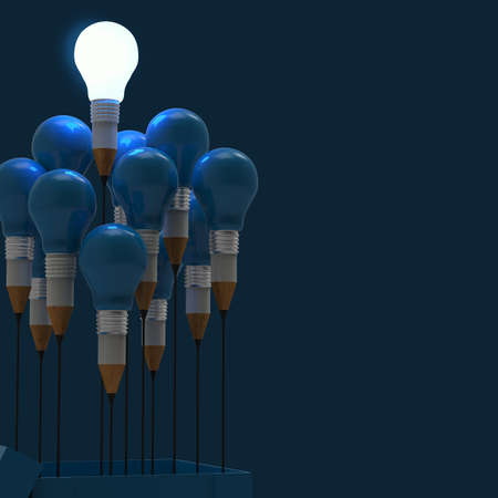 drawing idea pencil and light bulb concept think outside the box as creative and leadership conceptの写真素材