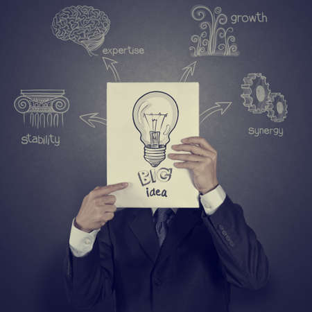 businessman showing the book of big idea diagram as conceptの写真素材