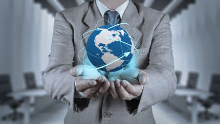 businessman working with new modern computer show social network structureの写真素材