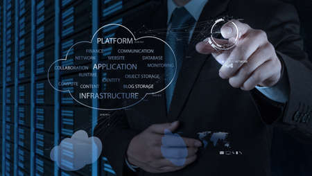 Businessman hand working with a Cloud Computing diagram on the new computer interface as conceptの写真素材