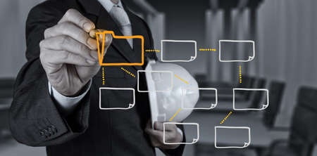 engineer draw blank folder icon on touch screen computer as conceptの写真素材