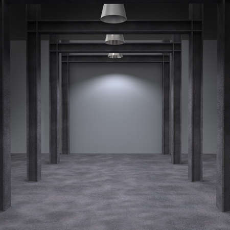 blank dirty concrete 3d wall illuminated by lampの写真素材