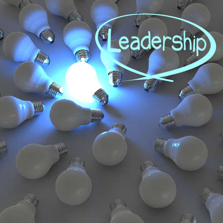 3d growing light bulb standing out from the unlit incandescent bulbs as leadership conceptの写真素材