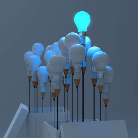drawing idea pencil and light bulb concept outside the box as creative and leadership conceptの写真素材