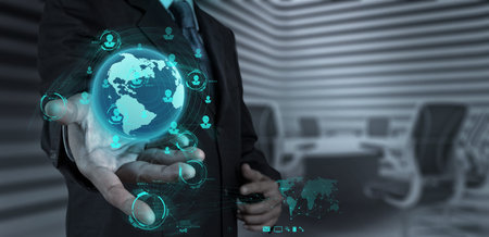 businessman working with new modern computer show social network structure
