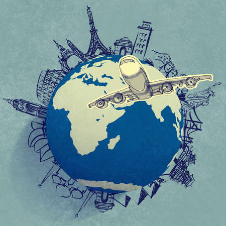 airplane traveling around the world as concept