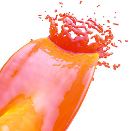 3D paint orange color splash isolated on white backgroundの写真素材
