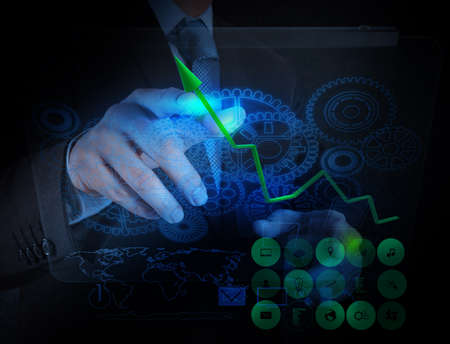 businessman working with blue light gear to success as conceptの写真素材
