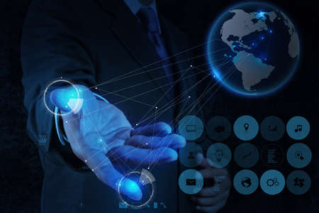 businessman working with new modern computer show social network structure conceptの写真素材