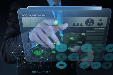 businessman working with new modern computer show social network structure as conceptの写真素材