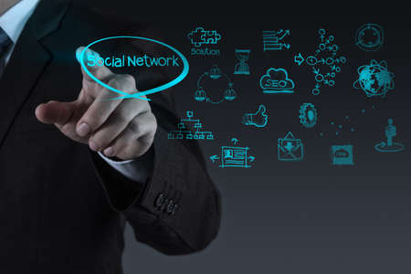 businessman working with new modern computer show social network structureの写真素材