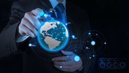 businessman hand drawing virtual chart business on touch screen computerの写真素材