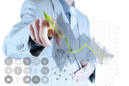 businessman hand working with new modern computer and business strategy as conceptの写真素材
