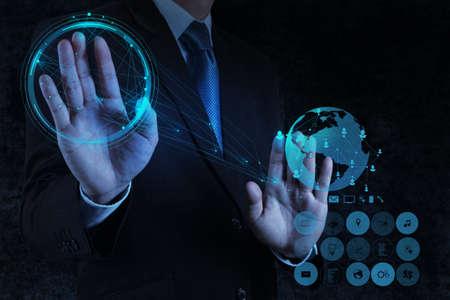 businessman working with new modern computer show social network structure as conceptの写真素材
