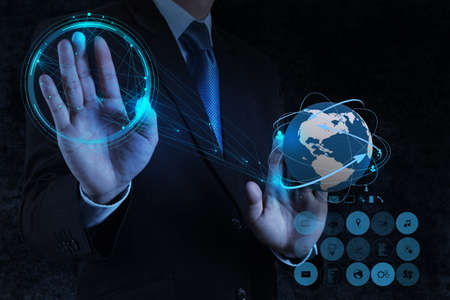 businessman working with new modern computer show social network structure as conceptの写真素材