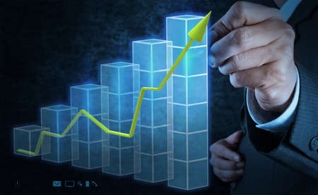 businessman hand touch 3d virtual chart business as conceptの写真素材