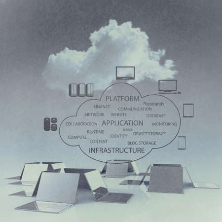 Cloud computing 3d structure as vintage conceptの写真素材