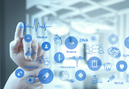 Medicine doctor hand working with modern computer interface as medical concept