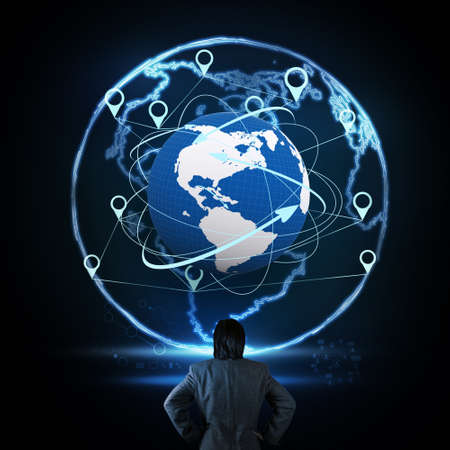 businessman working with new modern computer show social network structureの写真素材