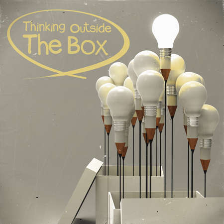 drawing idea pencil and light bulb concept outside the box as creative and leadership as vintage styleの写真素材