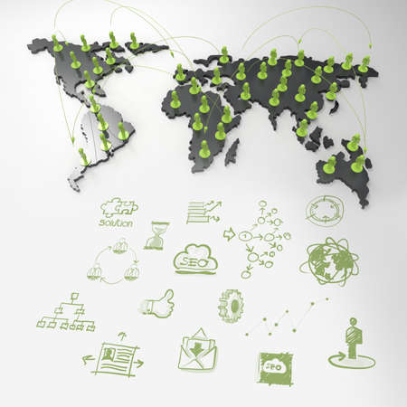 social network human 3d on world map as conceptの写真素材