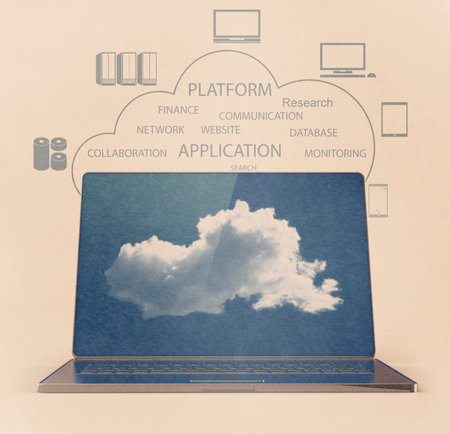 Cloud computing 3d structure as vintage concept