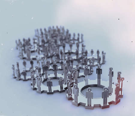 Model of 3d figures on connected cogs as industry vintage style conceptの写真素材