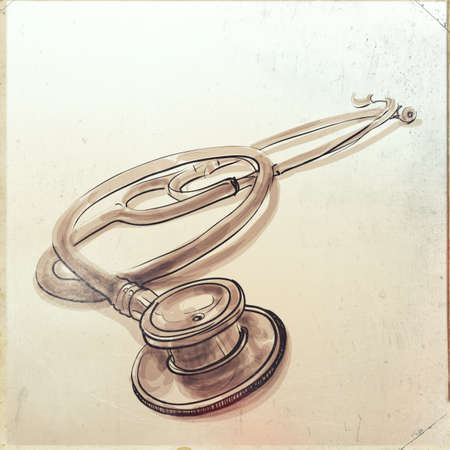 hand drawn stethoscope as vintage styleの写真素材