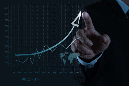 businessman hand working with new modern computer and business strategy as conceptの写真素材
