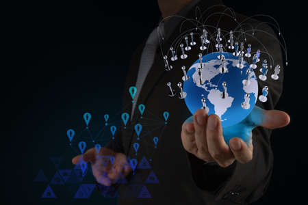 businessman working with new modern computer show social network structureの写真素材