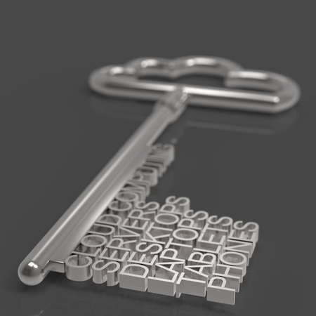 Cloud computing diagram with metallic cloud and the key as conceptの写真素材